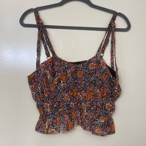 Brown Floral Spaghetti Strap Crop Top